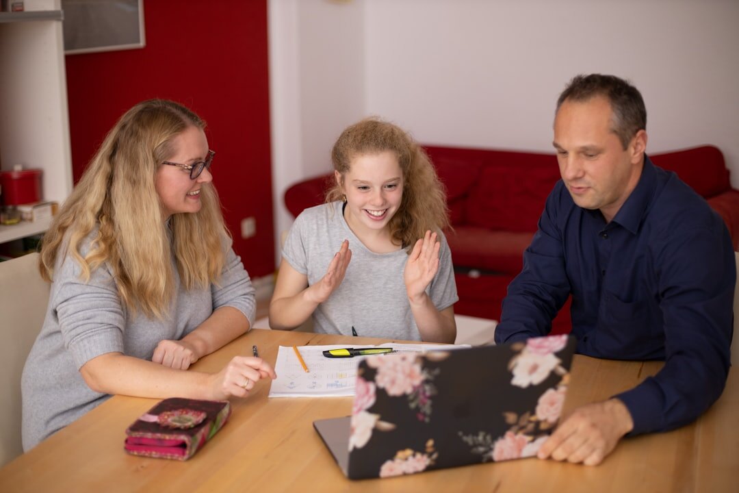 family reviewing finances at home